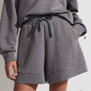 Varley Alder High Rise Knit Shorts Drawstring Dark Heather Gray